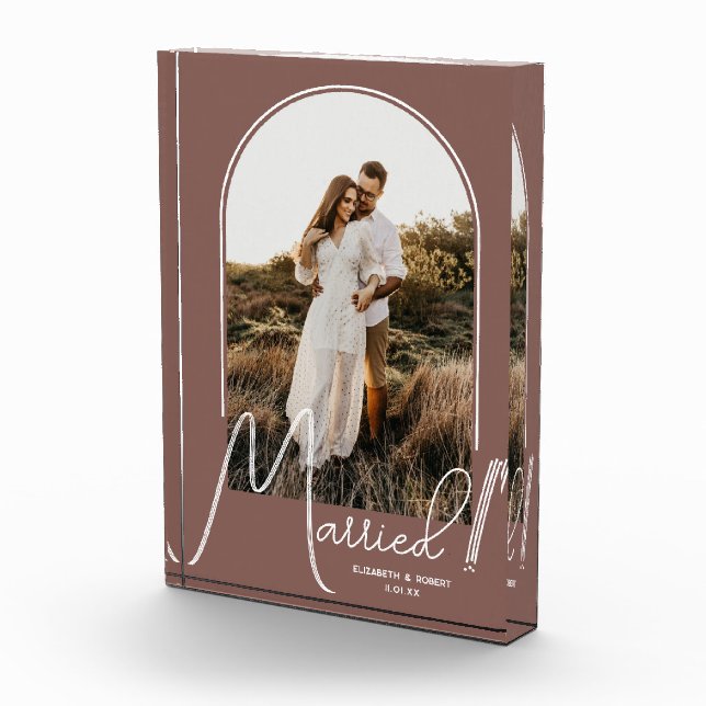 Elegant Arch Wedding Rose Taupe Photo Block (Right)