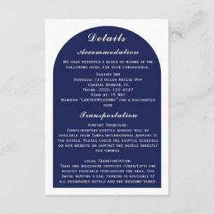Elegant Arch White & Navy Nautical Wedding Details Enclosure Card