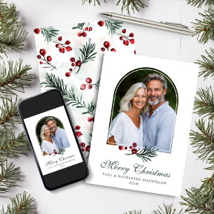 Elegant Arch Winter Greenery Holiday Photo Card