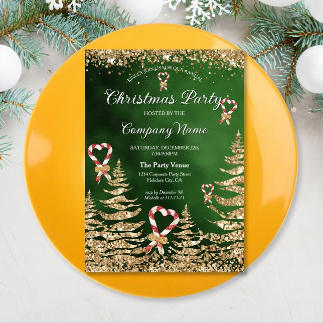 Elegant Arched Gold Glitter Pine Corporate Party Invitation (Creator Uploaded)