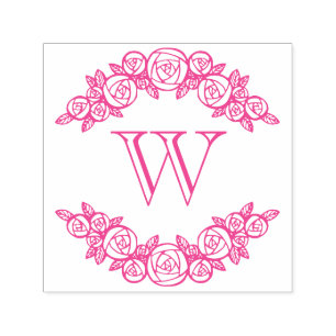 Elegant Arched Roses #1 Round One Initial Self-inking Stamp