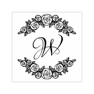 Elegant Arched Roses #1 Round One Initial Self-inking Stamp