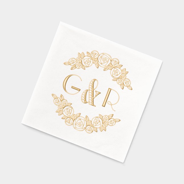 Elegant Arched Roses #6 Round Two Initial Foil Napkins (Left)