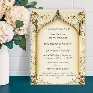 Elegant Arched Save The Date Gold Invitation