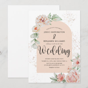 Elegant Arched   Spring Peach Floral Wedding Invitation