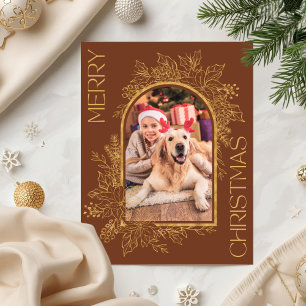 Elegant Arched Terracotta Gold Photo Holiday Card