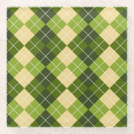 Elegant Argyle Pattern in Green and Yellow Diamond Glass Coaster<br><div class="desc">Argyle pattern with alternating green and yellow diamond shapes,  intersected by white lines,  creating a classic,  elegant,  and symmetrical design.</div>