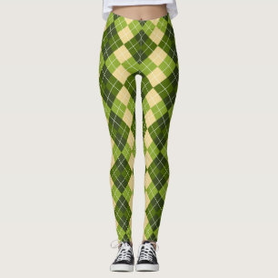 Elegant Argyle Pattern in Green and Yellow Diamond Leggings
