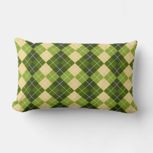 Elegant Argyle Pattern in Green and Yellow Diamond Lumbar Cushion