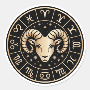 Elegant Aries Zodiac Constellation Gold Black Classic Round Sticker