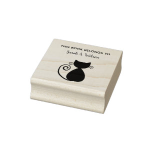 Elegant Art Cat Book Belongs Personalised Book Rubber Stamp
