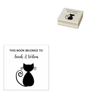 Elegant Art Cat Book Belongs Personalised Book Rubber Stamp