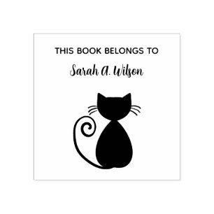 Elegant Art Cat Book Belongs Personalised Book Rubber Stamp