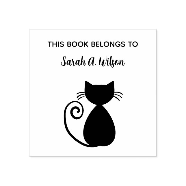 Elegant Art Cat Book Belongs Personalised Book Rubber Stamp (Imprint)
