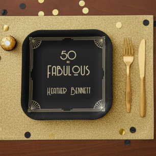 Elegant Art Deco 50 and Fabulous Birthday Paper Plate