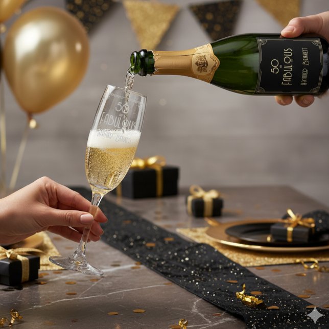 Elegant Art Deco 50 and Fabulous Birthday  Sparkling Wine Label (Creator Uploaded)