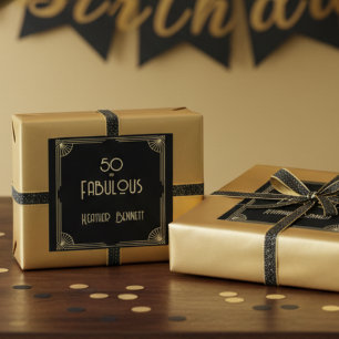 Elegant Art Deco 50 and Fabulous Birthday  Square Sticker