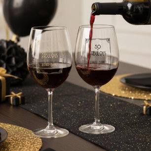 Elegant Art Deco 50 and Fabulous Birthday Stemless Wine Glass