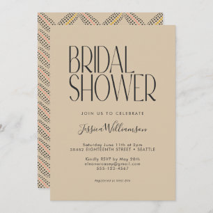 Elegant Art Deco Beige Black Text Bridal Shower  Invitation