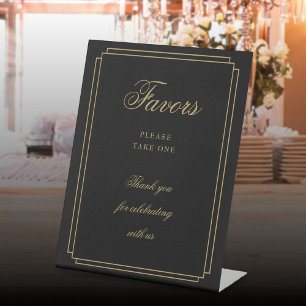 Elegant Art Deco Black And Gold Script Favours Pedestal Sign