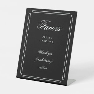Elegant Art Deco Black And White Script Favours Pedestal Sign