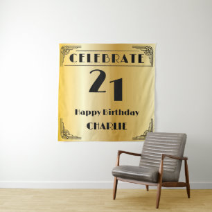 Elegant Art Deco Black & Gold 21st Birthday Party Tapestry
