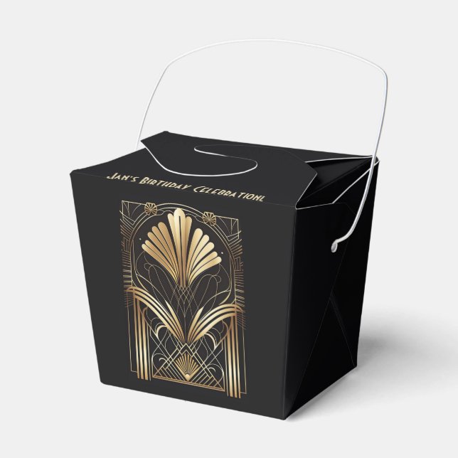 Elegant Art-Deco Black & Gold Favours- Personalise Favour Box (Front Side)