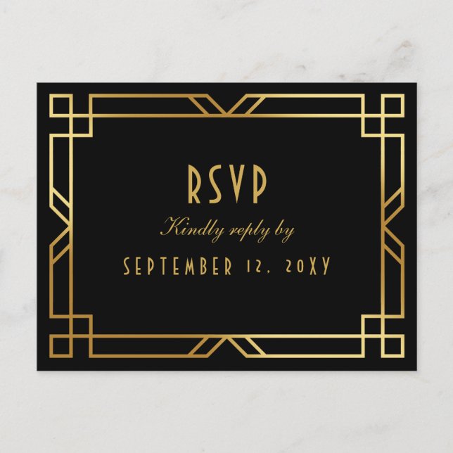 Elegant Art Deco Black Gold Frame Meal Choice RSVP Postcard (Front)