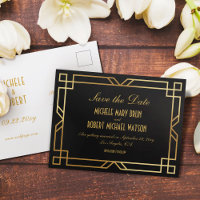 Elegant Art Deco Black Gold Frame Save the Date