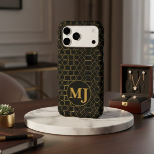 Elegant Art Deco Black & Gold Geometric Monogram