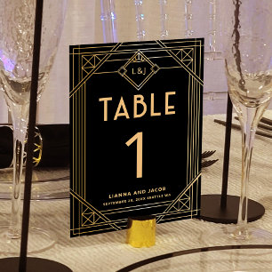 Elegant Art Deco Black Gold Wedding Table Number