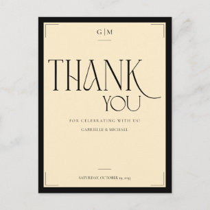 Elegant Art Deco Black Typography Thank You Postcard