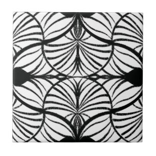 Elegant Art Deco Black & White Gouache Scallops Tile