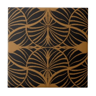 Elegant Art Deco Brown & Black Gouache Scallops Tile