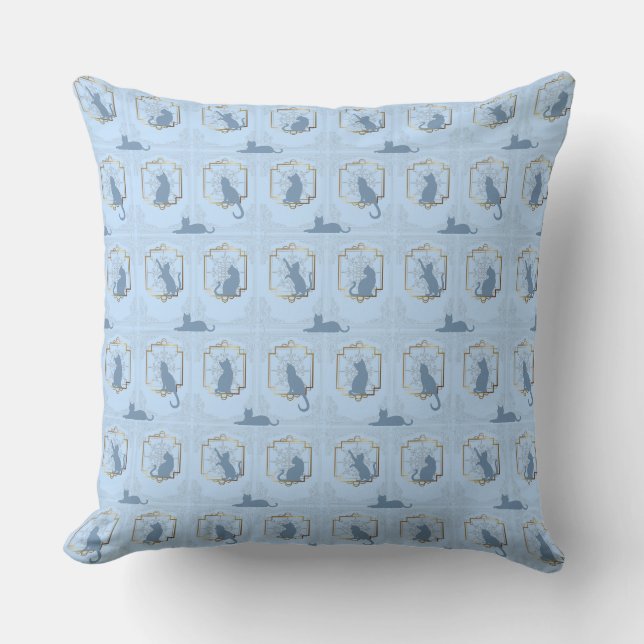 Elegant Art Deco Cats - Blue Cushion (Front)
