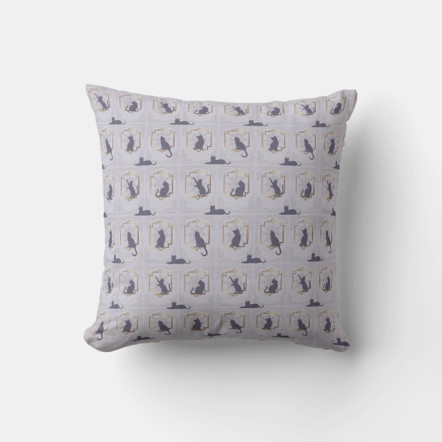 Elegant Art Deco Cats - Lavender Cushion (Front)