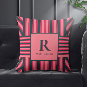Elegant Art Deco Charcoal Pink Monogram Pattern Cushion