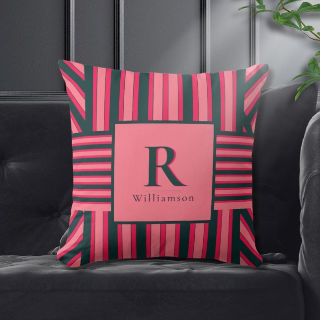 Elegant Art Deco Charcoal Pink Monogram Pattern Cushion (Creator Uploaded)