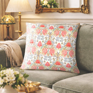 Elegant Art Deco Coral Red Flowers Pattern  Cushion