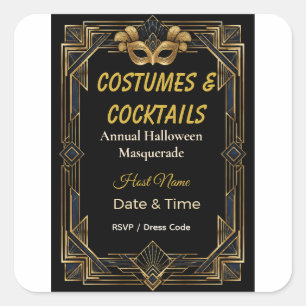 Elegant Art Deco Costumes and Cocktails Masquerade Square Sticker