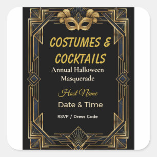 Elegant Art Deco Costumes and Cocktails Masquerade Square Sticker