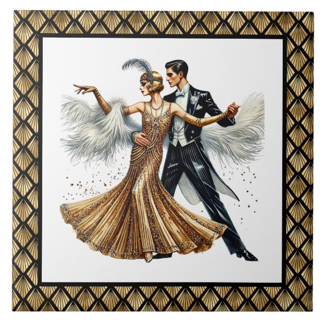 Elegant Art Deco couple Tile (Front)