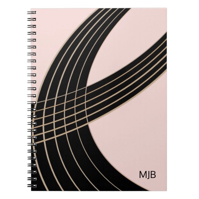 Elegant Art Deco Curves Pattern with Monogram Notebook (Front)