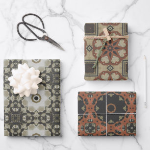 Elegant Art Deco Earth Tones Vintage Pattern Set 3 Wrapping Paper Sheet