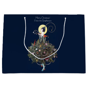 Elegant Art Deco Fashion Christmas Tree Retro Large Gift Bag