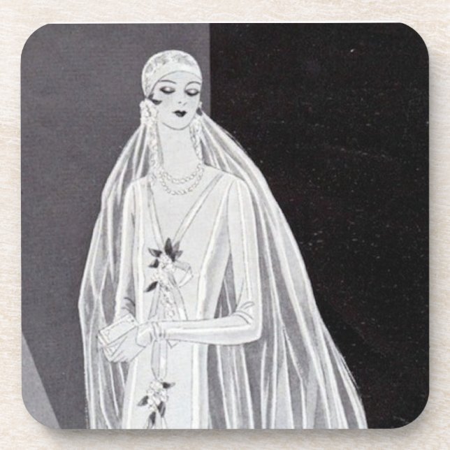 Elegant Art Deco Flapper Bride Illustration  Coaster (Front)