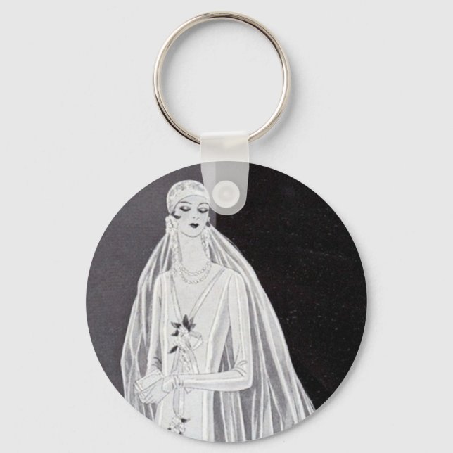 Elegant Art Deco Flapper Bride Illustration  Key Ring (Front)