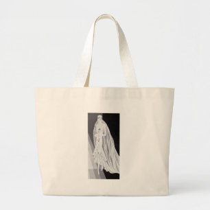 Elegant Art Deco Flapper Bride Illustration Large Tote Bag