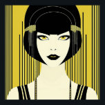 Elegant Art Deco Flapper  Poster<br><div class="desc">Elegant Vintage Art Deco 1920s Flapper. Black and yellow. Beautiful face with 1920s style bob,  fringe,  bangs. Available in other sizes. Choose your favoured size from the drop down.</div>