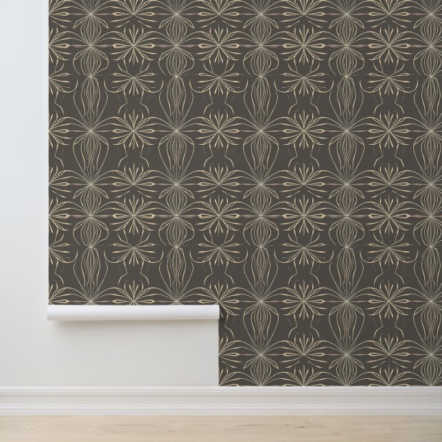 Elegant Art Deco Floral Pattern in Beige & Grey Wallpaper (Application)
